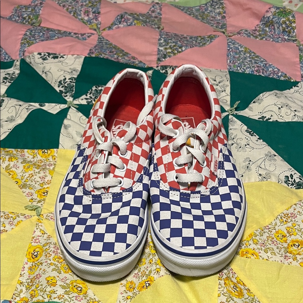 Vans Kids Red and Blue Checkerboard Sneakers